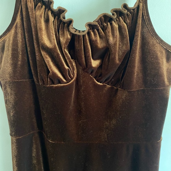 ROMWE Chocolate Brown‎ Velvet Dress 90s Y2K Grunge - Picture 2 of 5